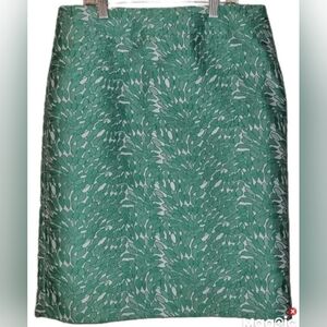 Ann Taylor Textured Petal Pencil Skirt Shiny Green Lined Size 6 Secretary Geek